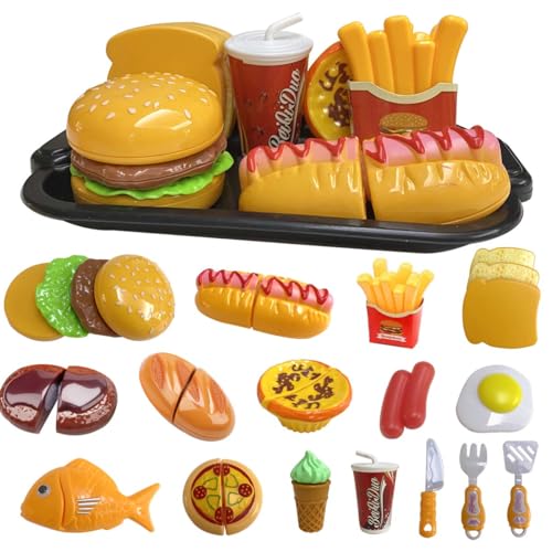 Spielen Lebensmittel Spielzeug Set für Kinder Küche, vorgeben Abnehmbare Fast Food Playset Schneiden Spielzeug mit Hamburger ＆ Pommes Frites Combo, Rollenspiel pädagogische Küche Spielzeug für Kinder von KOESMG