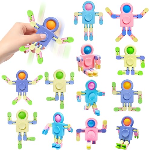 12 Stück Roboter Fidget Spinner Spielzeug für Kinder Erwachsene, DIY Verformbare Fingerspitze Hand Finger Spinning Spielzeug, Angst Relief Finger Toys, Gastgeschenk Kindergeburtstag von KOIROI