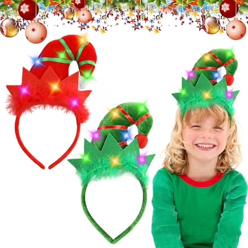 2 Stück Weihnachts Haarreif, Beleuchtete Weihnachten Stirnbänder mit LED, Haarreif Weihnachten, LED Weihnachtself Haarschmuck, Leuchtender Weihnachts Kopfschmuck Weihnachtshaarreifen für Weihnachten von KOIROI