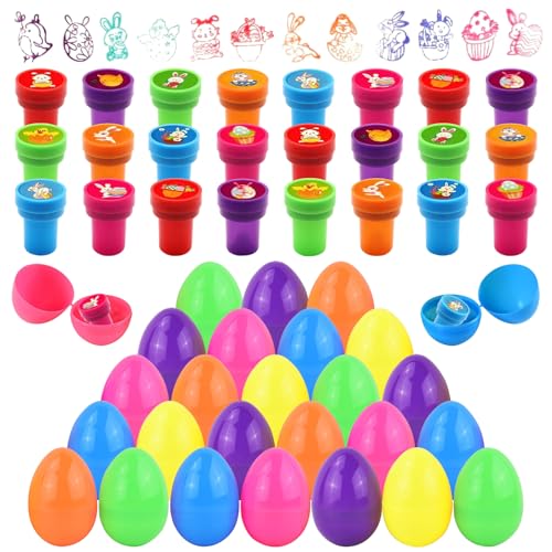 24 Stück Stempel Ostereier Stempelset Ostern Kinder Stempel Osterdeko, Selbstfärbend Stempel für Kinder, Spielzeug für Ostereier Jagd Spiel, Ostergeschenke Kinder, Osternkorb Stuffers Füllstoffe von KOIROI