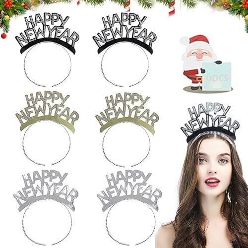 Happy New Year Haarreif, 6 Stück Silvester Kopfschmuck, Haarreifen Happy New Year Silvester Party Haarreif, Silvester Deko 2025 Tiara, Silvester Stirnband mit Silber Gold für Silvester Party (6pcs) von KOIROI