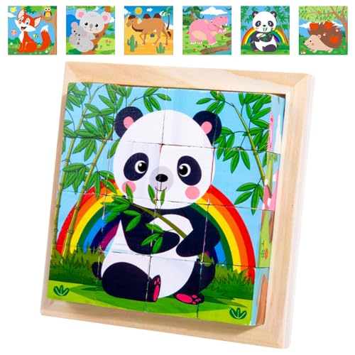 Bilderwürfel Holz, 3D Würfelpuzzle Puzzlespiele, 6 in 1 Tier Motive mit 16 Würfel, Holzpuzzle Montessori Spielzeug für Kinder ab1 2 3 4 Jahren Bilderwürfel Holz, 3D Würfelpuzzle Puzzlespiele, 6 in 1 Tier Motive mit 16 Würfel, Holzpuzzle Montessori Spielzeug für Kinder ab1 2 3 4 Jahren von KOIROI