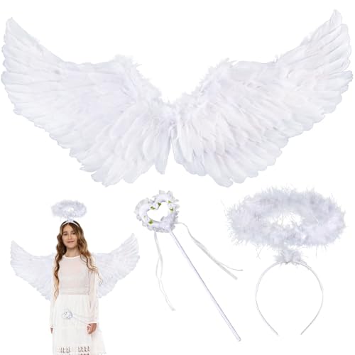 Engelsflügel Weiß, 60 CM Engelskostüm Kinder, 3 Stück Engel Kostüm Damen mit Heiligenschein Engel und Zauberstab Kinder, Amor Kostüm Damen für Halloween Karneval Cosplay Party Cosplay Engelsflügel Weiß, 60 CM Engelskostüm Kinder, 3 Stück Engel Kostüm Damen mit Heiligenschein Engel und Zauberstab Kinder, Amor Kostüm Damen für Halloween Karneval Cosplay Party Cosplay von KOIROI