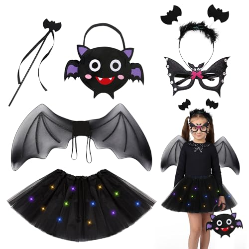 Fledermaus Kostüm Mädchen, Fledermaus Kostüm Kinder mit Fledermaus Flügel LED Leuchtendes Tutu Rock Haarreif Zauberstab Vampir Fledermaus Kostüm, Halloween Kostüm Kinder Fledermaus Cosplay (Schwarz) Fledermaus Kostüm Mädchen, Fledermaus Kostüm Kinder mit Fledermaus Flügel LED Leuchtendes Tutu Rock Haarreif Zauberstab Vampir Fledermaus Kostüm, Halloween Kostüm Kinder Fledermaus Cosplay (Schwarz) von KOIROI