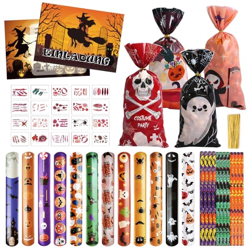 Halloween Mitgebsel Kinder, 80 Stück Halloween Party Mitgebsel, Halloween Party Spielzeug, Bleistifte/Geschenk Tüten/Slap Armbänder/Einladungskarten/Halloween Stempel/Temporäre Tattoos Halloween Mitgebsel Kinder, 80 Stück Halloween Party Mitgebsel, Halloween Party Spielzeug, Bleistifte/Geschenk Tüten/Slap Armbänder/Einladungskarten/Halloween Stempel/Temporäre Tattoos von KOIROI