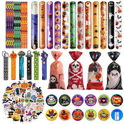 Halloween Schreibwaren Set, 110 Stück Halloween Mitgebsel Kinder, Halloween Deko Kinder Party Mitgebsel, Bleistifte/Bleistiftanspitzer/Lineale/Schnapparmband/Halloween Süßigkeiten Tüten/Aufkleber Halloween Schreibwaren Set, 110 Stück Halloween Mitgebsel Kinder, Halloween Deko Kinder Party Mitgebsel, Bleistifte/Bleistiftanspitzer/Lineale/Schnapparmband/Halloween Süßigkeiten Tüten/Aufkleber von KOIROI