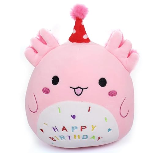 Happy Birthday Plüschtier, 23cm Rosa Axolotl Kuscheltier Mädchen, Einhorn Kuscheltier Plüschtier, Weiches Kuscheltier Cartoon Plüschkissen Spielzeug Geburtstag Geschenk für Kinder Jungen Mädchen von KOIROI