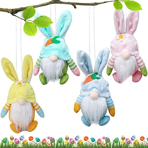 KOIROI 4 Stück Ostern Wichtel, Plüsch Zwerge Puppen Ostern Anhänger, Ostern Wichtel Hasen Ohren Puppen Set, Ostern Deko Wichtel Handgemachte Plüsch, Wichtel für Oster Party ​​Geschenke Aufhängen Deko von KOIROI