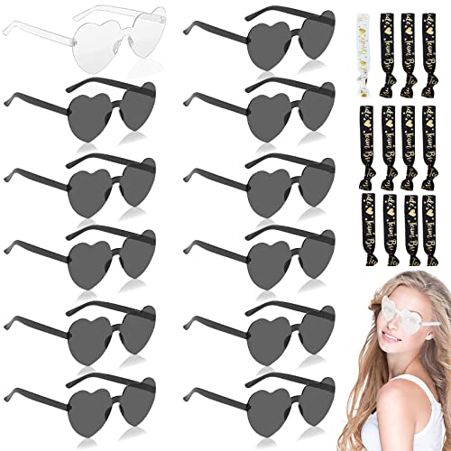 KOIROI Bride Herz Brille, 12 Stück Partybrille Herz Sonnenbrille+12 Bride Armband, Randlose Sonnenbrille, JGA Partybrillen Set für Braut Junggesellinnenabschied, Hochzeitsfeier Dekorationen von KOIROI