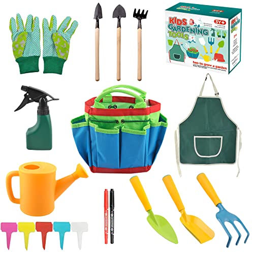 Kinder Gartengeräte Set, 23-teilig Gartenspielzeug Set, Gartengeräte für Kinder Set Im Freien mit Handwerkzeug, Kinder Gartenhandschuhe, Kinderschürze, Gartenspielzeug für Kinder Junge Mädchen von KOIROI