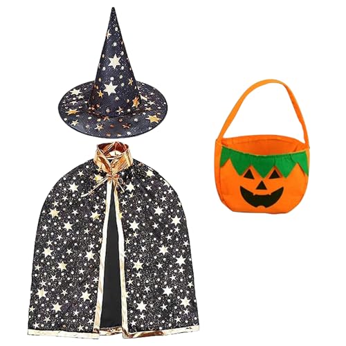 Kinder Halloween Kostüm, Halloween Zauberer Kostüm, Zauberer Kostüm Kinder, Halloween Hexe Zauberer Umhang mit Hut, Wizard Cape Witch Umhang für Kinder Junge Mädchen Cosplay Party von KOIROI