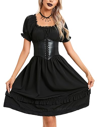 KOJOOIN Damen Weihnachten Kostüm Gothic Kleid Mittelalterkleider Vintage Gotische Abendkleid mit Korsett (Verpackung MEHRWEG) Schwarz L von KOJOOIN