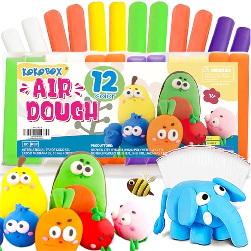 AIR DOUGH 12 Farben Fluo Kinder Knete Kinderknete Modelliermasse Lufttrocknend Ton Set Für Kinder Knetmasse Plastilin Für Kinder Foam Clay Polymer Clay Spielzeug Mädchen Geschenke Jungen Mädchen von KOKOBOX