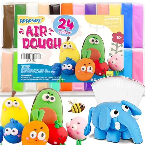 AIR DOUGH 24 Farben Kinder Knete Set Modelliermasse Lufttrocknender Ton Polymer Knetbeton Karten Knetmasse Selbsttrocknender Spielzeug Geschenke Kinder Jungen Mädchen Ab 3 4 5 Geschenk Junge Mädchen von KOKOBOX