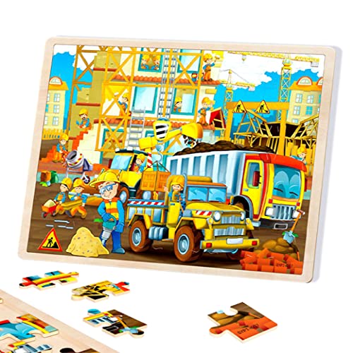 KOKOBOX Holzpuzzle 60 Stücke kinderspielzeug 3 4 5 Jahr Puzzle Tiere bausteine Holz Kinder Spielzeug mädchen Junge knobelspiele Kinder motorikspielzeug Geschenk Junge Mädchen - Fahrzeug von KOKOBOX