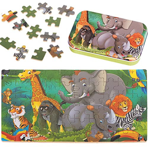 KOKOBOX Puzzle-IN-CAN Kinderpuzzle Spielzeug Ab 3 4 5 Jahre Junge Mädchen Spielzeug Knobelspiele Kinder Motorikspielzeug Geschenk Junge Mädchen Mit Metallbox - Wilde Tiere (60 Stücke) von KOKOBOX