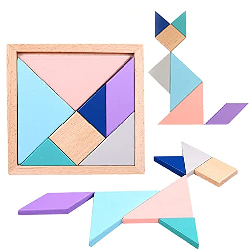 KOKOBOX Puzzle Logikspiel Holzblöcke Puzzle 7PCS Holz Tangram Puzzle Brainteaser Lernspiel Intellektuelle Entwicklung Kinderspiel Spielzeug Montessori Lerngeschenk für Kinder von 3 bis 7 Jahren von KOKOBOX