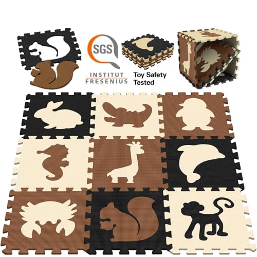 KOKOBOX Puzzlematte Kinder 9PZ 30x30cm Spielmatte Baby Kinder Krabbeldecke Turnmatte Kinder Teppiche Krabbelmatte Baby Buchstaben Lernen Spielteppich Junge Tatami Kinder Eva Tier von KOKOBOX