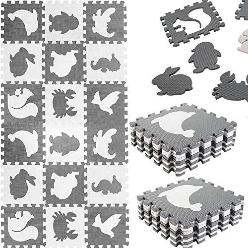 KOKOBOX Puzzlematte Kinder L-18PZ 30x30cm Spielmatte Baby Kinder Krabbeldecke Turnmatte Kinder Teppiche Krabbelmatte Baby Buchstaben Lernen Spielteppich Junge Tatami Kinder Eva - Grau von KOKOBOX