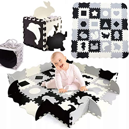 KOKOBOX Puzzlematte Kinder XL-36PZ 30x30cm Spielmatte Baby Kinder Krabbeldecke Turnmatte Kinder Teppiche Krabbelmatte Baby Buchstaben Lernen Spielteppich Junge Tatami Kinder Eva Schwarz von KOKOBOX