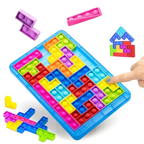 Puzzle Tetris Pop It Spiel Plopper Spielzeug Pop Up Spielzeug Popit Spielzeug Ab 3 4 5 6 Jahre Anti Stress Sensory Toys Fidget Toys Junge Mädchen Spielzeug 26 Blöcken Geschenk Junge Mädchen - Blau von KOKOBOX