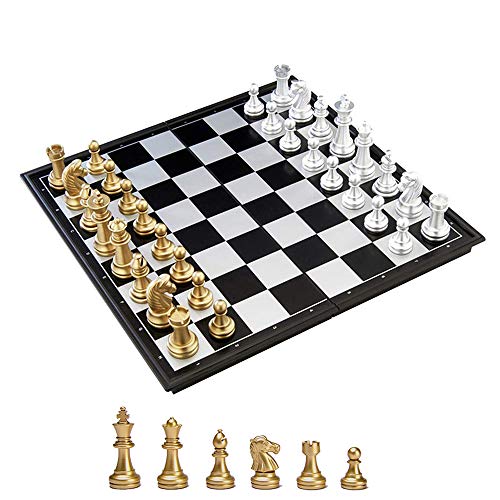 KOKOSUN Magnetic Chess Set with Folding Chess Board Gold and Silver Pieces -9.8'' x 9.8''- Storage Convenient, Educational Toys/Gift for Kids and Adults (S) von KOKOSUN