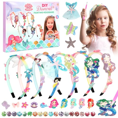 KOMABLEN Diamond Painting Kinder Nixen, DIY Haarreifen Mädchen Bastelset, Diamond Painting Set Haarreifen Basteln Bastelset 5-13 Jahre Geburtstagsgeschenke von KOMABLEN