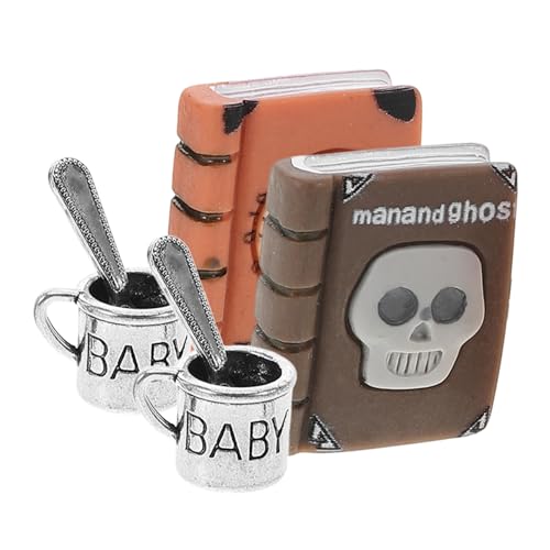 2 Sätze Puppenhaus-Modell Miniatursachen Puppenhaus Teetasse Puppenhaus-Notizbuch Mini-Kaffeetasse Puppenhaus Dekoration Puppenhaus Szene Mini-Küchenzubehör Kinderspielzeug Harz KOMBIUDA von KOMBIUDA