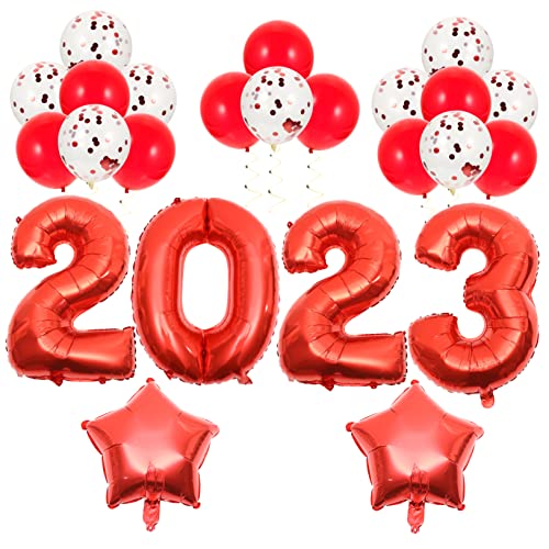 KOMBIUDA 1 Satz 2023 Aluminiumfolienballon wandverkleidung wand polsterung zahlenballon retro Fiesta weihnachtsdeko Ballons für das neue Jahr Luftballons für die Silvesterparty Emulsion rot von KOMBIUDA