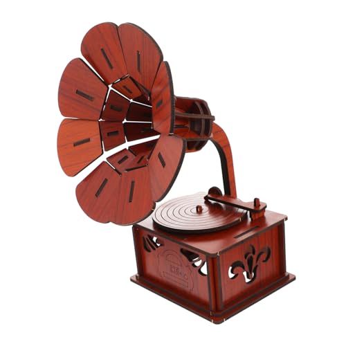 KOMBIUDA 1 Satz Grammophon-Puzzle Bausätze für Bälle für zappeln mechanisch basteln für bastelmaterial für Grammophon-Schmuck handgemachtes Holz Brown von KOMBIUDA