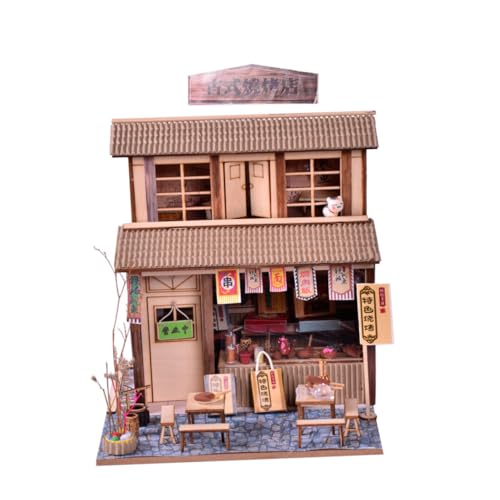 KOMBIUDA 1 Satz Kabinenmodell Zubehör Puppenhaus Kinderpuzzle Rätsel Miniatursachen Puzzle-Modell aus Holz Holzhaus-Puzzle-Set DIY Retro-Architektur-Hausbausatz Brown von KOMBIUDA