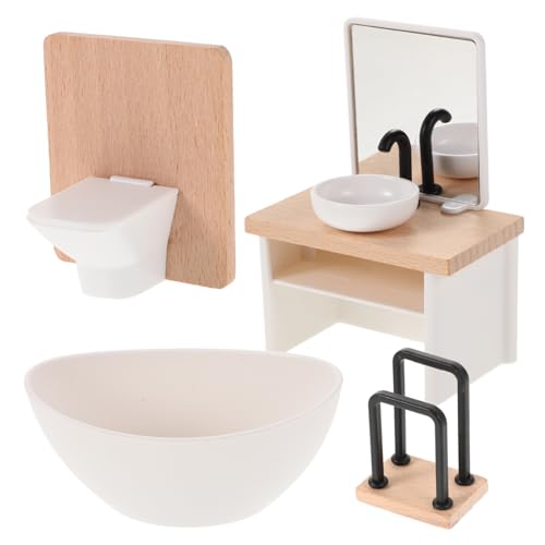 KOMBIUDA 1:12 Puppenhaus Badezimmer Szene Set Waschbecken Badewanne Toilette Schrank Realistische Miniatur Spielzeug für Jungen und Mädchen Spielen von KOMBIUDA