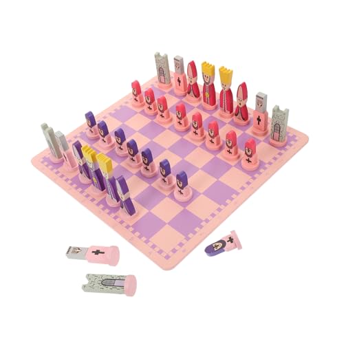 KOMBIUDA 1 Satz Schach Rosa Schachbrett Schachuhr Dame Brettspiel Magnetschach schachspiel Schachbrett Cartoon-Reiseschach faltbares Schachspielzeug hölzern Violett von KOMBIUDA