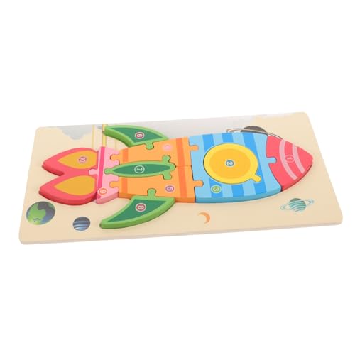 KOMBIUDA 1 Satz Stereo-Block-Puzzle Raketenspielzeug Kleinkindspielzeug Lernpuzzle Zappelspielzeug Puzzle kinderpuzzle Kid Toys zum frühen Lernen Farbe Cartoon-Puzzle Holz von KOMBIUDA