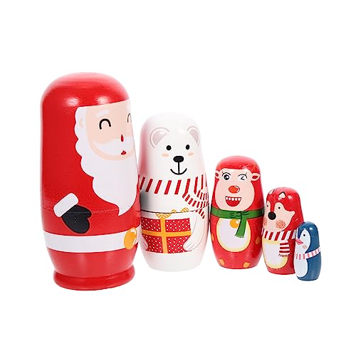 KOMBIUDA 1 Satz Weihnachtspuppe Weihnachtsspielzeug Figur Ornamente russische Puppen Russian doll weihachtsdeko spielzeuge 6-lagige Stapelpuppen Nistpuppe aus Holz von KOMBIUDA