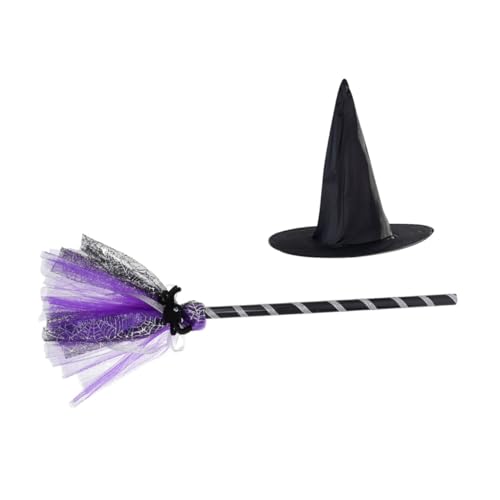 KOMBIUDA 1 Satz Zauberhut Besen Leistungshutbesen Make-up-Spielzeug Outfits Für Mädchen Halloween-hexenhut Halloween-Spielzeug Mädchen Hut Halloweenkostüm Hexenbesenstiel Stoff Violett von KOMBIUDA