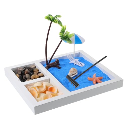 KOMBIUDA 1 Satz Zen-sandgarten Zen-gartenrechen-kit Mini-Zen-Garten Für Den Schreibtisch Mini-Zen-Sandstrand Für Den Schreibtisch Strandzubehör Statuen Am Meer Natürliche Schalentiere von KOMBIUDA