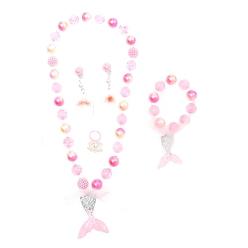 KOMBIUDA 1 Set Kinderkette Choker Schmuck Für Perlenkette Perlenkette Halsketten Ohrschmuck Schmuckset Halsschmuck Ohrschmuck Kreativer Kinderschmuck Rosa Harz von KOMBIUDA