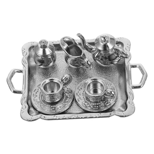 KOMBIUDA 1 Set Mini Teeservice Teekessel Kleines Teezubehör Küche Rollenspiel Rollenspielzubehör Miniatur Teetassen Miniatur Metallgeschirr Küchenspielset Silberlegierung von KOMBIUDA