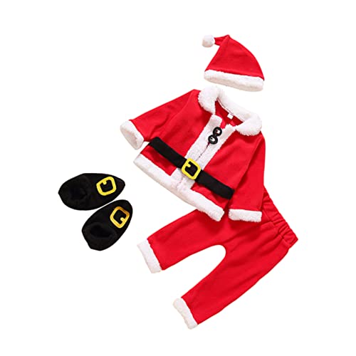 KOMBIUDA 1 Set Weihnachten Vierteiliges Set Maskerade Outfit Kid Festival Outfit Kinderanzüge Für Jungen Weihnachts Cosplay Kostüm Kinderkleidung Weihnachtsbedarf Weihnachtsmann Kleidung von KOMBIUDA