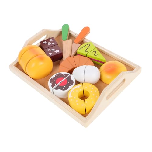 KOMBIUDA Dessertkuchen aus Holz für Jungen und Mädchen Rollenspiel-Teeparty-Set Spielzeug-Lebensmittelzubehör Holztee-Spielset Spiellebensmittel-Sets Kleinkinder die schneiden von KOMBIUDA