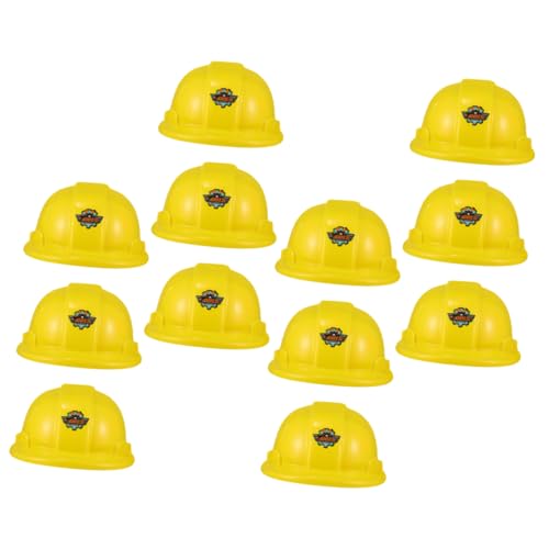 KOMBIUDA 12st Werkzeughut Hardhats Feuerwehrmannhut Anziehhüte Bauen Glänzend Gestreifter Bühnenpartyhut Schutzhelme Schutzhelm-kostüm Kinderhüte Gelbe Baumützen Babymütze Plastik Yellow von KOMBIUDA