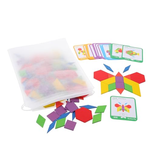 KOMBIUDA 155 Stück Tangram Puzzle Mit Geometrischen Formen Magnetische Musterblöcke Lernspielzeug Für Babys Musterblöcke Und Bretter Gehirnspielzeug Geometrisches Rätsel Babyblöcke Hölzern von KOMBIUDA