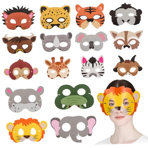 KOMBIUDA 16St Party-Maske Dekorationen zum Thema Dschungel Masken für Geburtstagsfeiern Tiermasken aus Papier Tiermasken-Set Papiermasken Partymasken für Kinder Partymasken aus Papier von KOMBIUDA