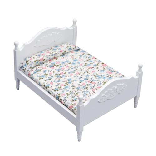 KOMBIUDA 1Stk Mini-Doppelbett Puppenbett Puppenhaus Bausatz Miniaturen Häuser Modell babybett Kinderbett puppenstubenmöbel Mini-Bett-Möbel Mini-Hausverzierung Stoff Weiß von KOMBIUDA