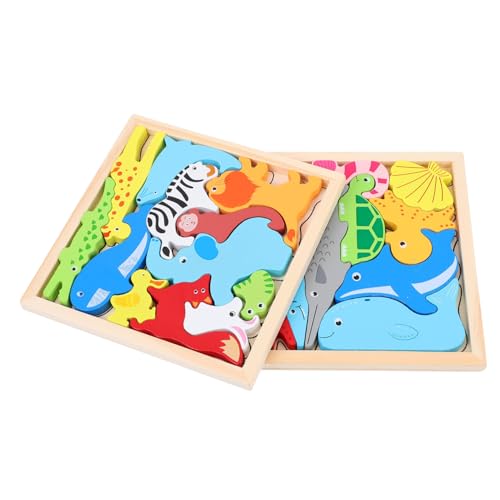 KOMBIUDA 2 Sätze Tierisches Dreidimensionales Puzzle Basteln Lernen Puzzle Hund Spiele Rätsel Planke Kinderspielzeug Kinderrätsel 3D-Puzzles Für Tiere Rätsel Holz von KOMBIUDA