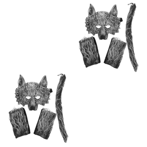 KOMBIUDA 2 Sätze Werwolf-anzug Halloween-cosplay Fuchs Halloween-wolf Halloween-kostüm Wolfsmasken Pelziger Anzug Wolfsschädelmaske Pelziges Kostüm Fell Kostüm Stütze Eva Silver von KOMBIUDA