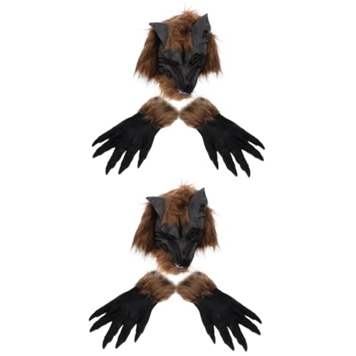 KOMBIUDA 2 Sätze Wolf-handschuh-maske Halloween-wolfsmasken Tiermasken Hai-marionette Gruselige Maskenklauen Gruselige Tiere Wolfsmaskenkostüm Wasserwolf-maske Halloween Verkleiden Vinyl von KOMBIUDA