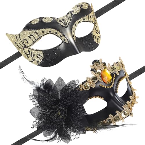 KOMBIUDA 2 Stk. Venezianische Maske Kunststoff Halbgesichtsmasken mit Goldener Seitenblüte und Farbiger Bemalung Leichte Party Karnevalsmasken für Festival Maskenball Zubehör KOMBIUDA 2 Stk. Venezianische Maske Kunststoff Halbgesichtsmasken mit Goldener Seitenblüte und Farbiger Bemalung Leichte Party Karnevalsmasken für Festival Maskenball Zubehör von KOMBIUDA