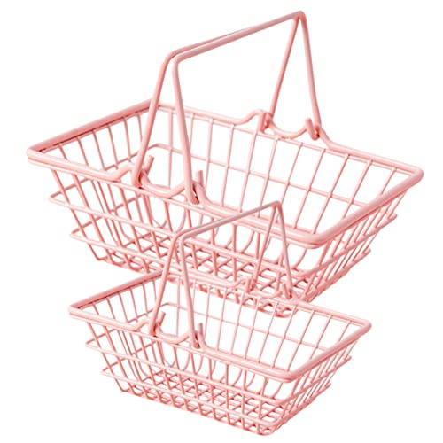 KOMBIUDA 2 Stück Einkaufskorb aufbewahrungs körbe Storage Baskets einkauskörbe Aufbewahrungskorb spielzeugkorb Würfel faltbar doppelt Metallkörbe Aufbewahrungsbehälter aus Metall Eisen Rosa von KOMBIUDA